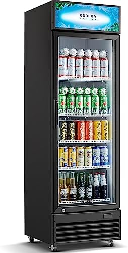 BODEGACOOLER Commercial Glass Door Display Refrigerator Merchandiser,Upright Beverage Cooler with Soft LED Light, Adjustable Shelves and Drink Organizers, 12.5 Cu. Ft,Black