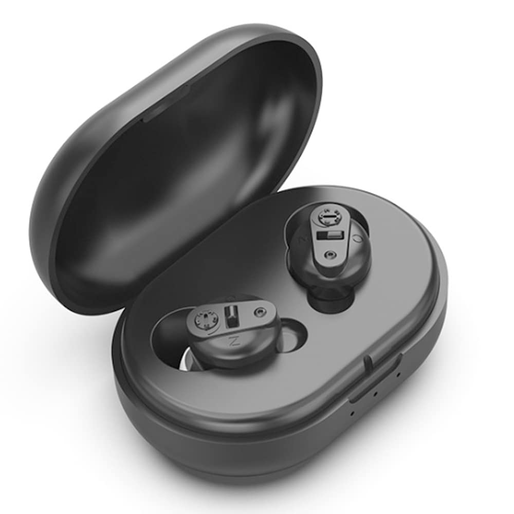 Sound Collector,Rechargeable Sound Amplifier for Adults Mini Invisible Premium Digital Hearing Amplifier Aid in The Ear Noise Cancelling Batteries Storage Case for Hard of Hear (Black)