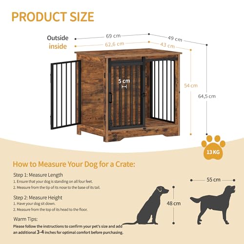 Hzuaneri Hundekäfig Möbel, 69 cm Hundebox, 2 Türen, Moderne Hundekäfig Indoor für kleine/mittlere/große Hunde, Beistelltisch, Hundebox für Zuhause 69 × 49 × 64,5 cm, Vintagebraun DFC84301B