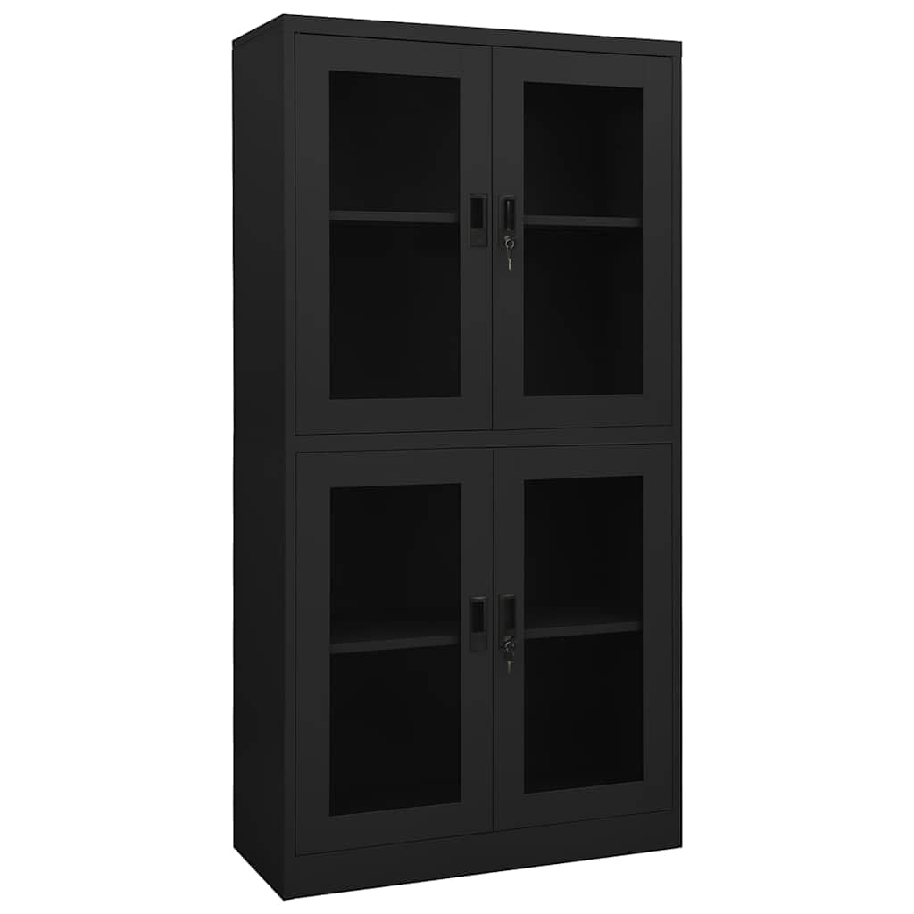 Armario de oficina antracita 90 x 40 x 180 cm de acero con vidrio templado, con cerradura, espacio de almacenamiento versátil para oficina, sótano, garaje, cocina, baño y más