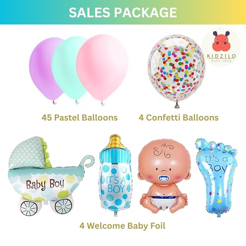Image of 57 Pcs Welcome Baby Boy Decoration Kit | Balloons, Banner, Curtains, Foils, Stars, Hearts, Ribbon & Confetti for Baby Shower & Newborn Celebration Set 20