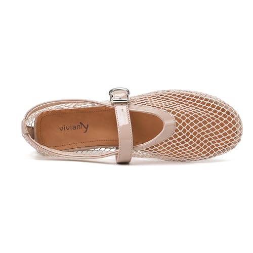 Image of vivianly Mesh Ballet Flats Shoes for Women Flats Comfortable Dressy Round Toe Mesh Flats Fishnet Mary Jane Flats for Events Party Leisure