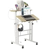 SIDUCAL Mobile Stand Up Desk, Adjustable Laptop Desk with Wheels, Home Office Workstation with USB P