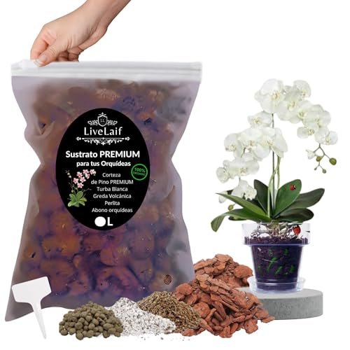 LiveLaif®– 2 L. Sustrato Orquideas Premium de Corteza de Pino para Orquideas, Musgo, Perlita, Vermiculita, Arlita, Abono NPK | Tierra para Orquideas, Corteza de Pino para Plantas
