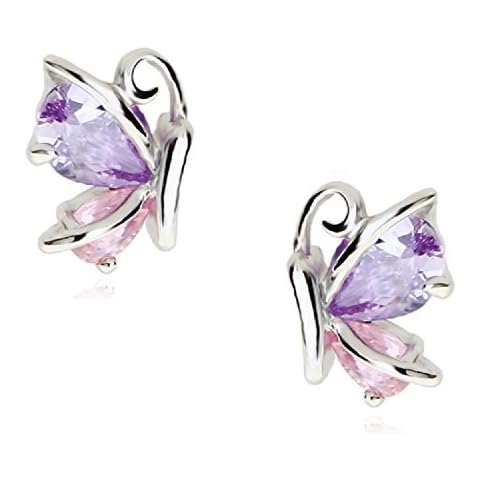 Crystalline Azuria Women Girls 18ct White Gold Plated Pink Purple Violet Zirconia Crystals Butterflies Stud Earrings Cover