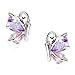 Butterflies Stud Earrings with Pink Purple Violet Zirconia Crystals 18 ct White Gold Plated for Women and Girls