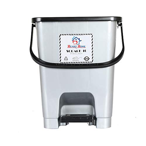 Heart-Home-Premium-Plastic-Step-On-Pedal-Dustbin-10-Ltr-Grey-HHEART16403 Heart Home Premium Plastic Step-On Pedal Dustbin 10 Ltr (Grey)-HHEART16403
