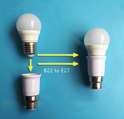 Image of B22 to E27 Screw Base Socket Ceramic Lamp Holder | Light Bulb Adapter (White, 2 Piece)