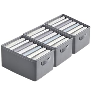 Boite Rangement Vetement, 3Pcs Organisateur de Tiroir Organisateur Armoire Vetement avec Compartiments et Poignée, Pliable Rrganisateur Vêtement pour Sous-Vêtements, T-shirts, Pantalon, Vêtements