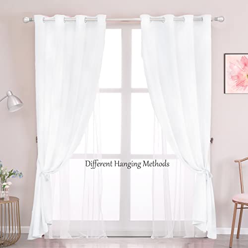 Image of Winter White Short Curtains with Sheer - Curtains with Voile Sheer Drapes Thermal Grommet Window Treatments for Kids /Girls Bedroom Nursery Living Room, 52 x 54 inch, 2 Panels