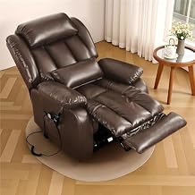 Power Lift Recliner Chair with Heat and Massage for Elderly Large Breathable Leather Electric Adjustable Sofa withUSB Ports Side Pockets Extended Footrest for Living Room