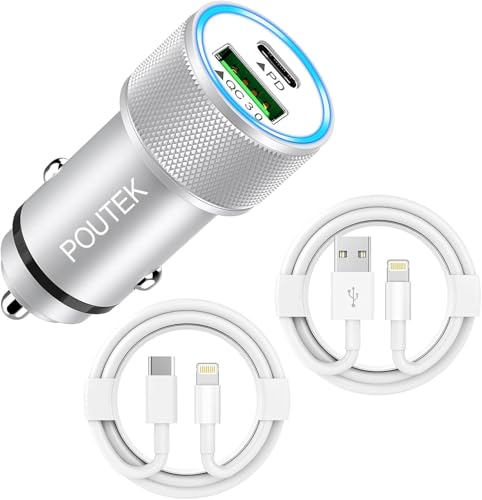 Cargador Coche iPhone [Apple MFi Certificado],38W Cargador Coche Carga Rapida USB C PD&QC3.0 Adaptador Cargador Mechero Coche Cargador Movil Coche & 2x Cable para iPhone 14 13 12 11 Pro Max/XS/XR/X/SE