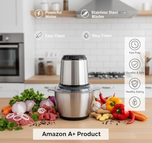 Image of Electric Chopper, Meat Chopper with Stainless Steel Chopper Bowl Heavy 700W Motor - 2 Speed Modes for Kitchen Food Processor, Meat, Vegetables, Onion, Mince (2L)