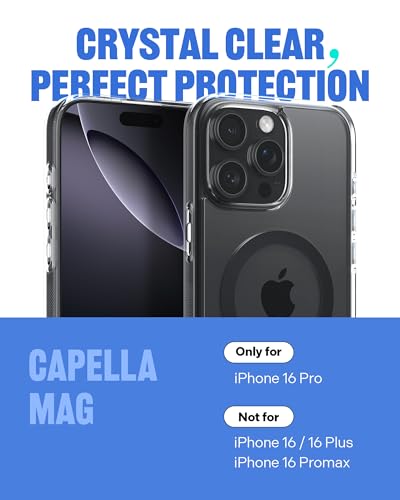 Image of CASEOLOGY by Spigen Capella Mag for iPhone 16 Pro Case [Ultra Clear] Magnetic Military Grade Drop Protection Side Grip Patterns Back Cover Case for iPhone 16 Pro (TPU and PC | Clear Charcoal)