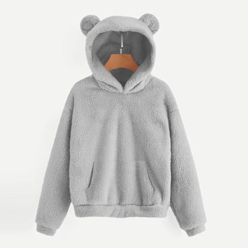 Girls Fuzzy Hoodie Warm Fleece Cute Pullover Sweatshirts with Ear Hood Fashion Fall Winter Hooded Sweatshirt 4-15T4