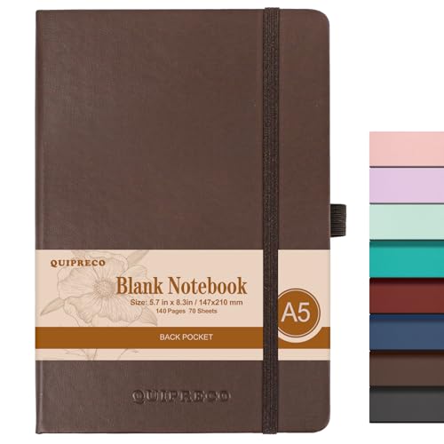 Blank Hardcover Sketch Book Notebook, 140 Pages 120Gsm Thick Journal for Drawing,School,Work,Diary，5.7''*8.3'',Brown