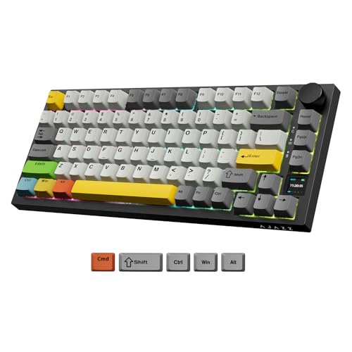 Image of ATTACK SHARK Ajazz AK820Pro Spiral Wired Mechanical Keyboard, Bluetooth 5.1 /USB-C /2.4G, Wireless Gaming Keyboard 75%, TFT Smart Display and Knob, PBT RGB Baclit Keyboard Assembled