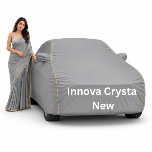 Image of 100% Waterproof Car Cover for Innova Crysta New All Weather Protection with Mirror Pocket Inner Cotton Layer Triple Stitched Cover with Adjustable Belt Bottom Elastic to Secure Fit-Grey