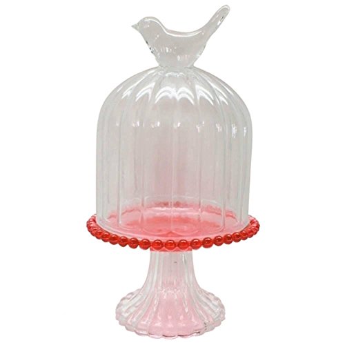 Prato para Doces Bird on The Dome com Suporte Rosa em Vidro - Urban - 21x12,5 cm