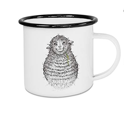 Ligarti Taza esmaltada (ligera y resistente) | Vaso de camping refinado a mano en Alemania | Vaso para niños, taza de café, taza esmaltada | granja | (Wollfried, 300 ml) Cover