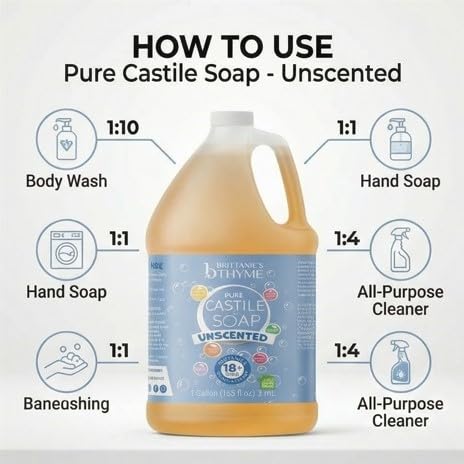 Brittanie's Pure Organic Castile Liquid Olive Oil Soap Refill, 1 Gallon Unscented | Face, Body Wash, All Purpose Cleaner, Dishes, Pets, Laundry | Vegan, Biodegradable, Made in USA - Image 7