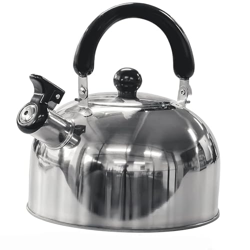 Green Haven Camping Wasserkocher 2L – Tragbarer Edelstahl Teekessel mit Pfeife, Für Gaskocher, Elektroherd & Lagerfeuer | Schnelles Kochen, Leicht & Mit Faltbarem Griff