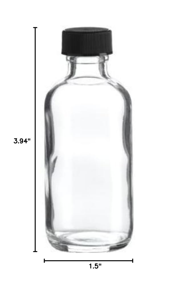 Premium Vials B26-40 Boston Round Glass Bottle with Cap, 2 oz Capacity, Clear (Pack of 40)
