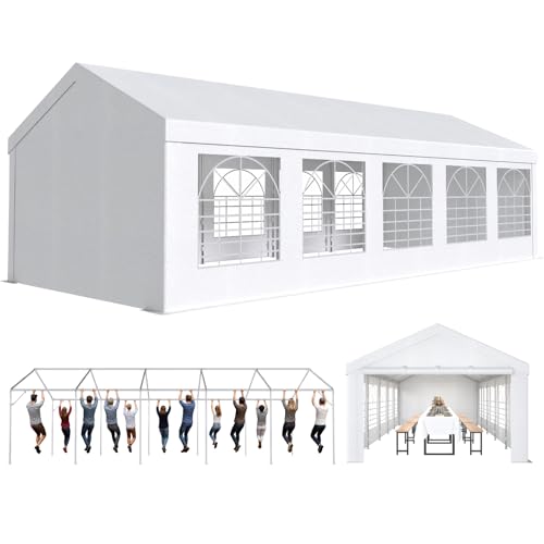 JUMMICO Pavillon Partyzelt 4x10 Wasserdicht Stabil Gartenzelt UV Schutz 50+ Zelt 170g PE Plane Festzelt Bierzelt Gartenpavillon für Garten, Party, Festival, Hochzeit, weiß