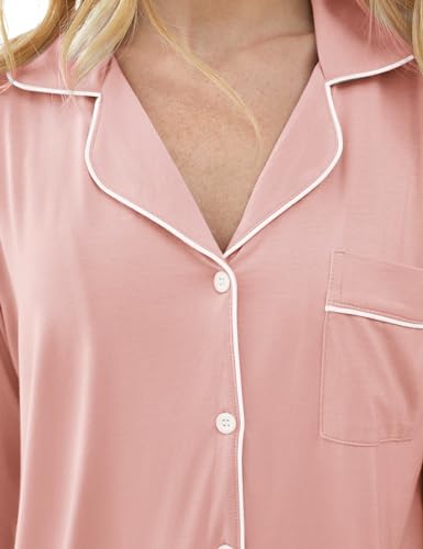 Image of Cherrydew Women's Bamboo Viscose Cooling Long Sleeve Button Up Pajama Set | Buttery-Soft Feel,Naturally Cool Comfort,Breathable Fabric,Lightweight & Flowy Feel