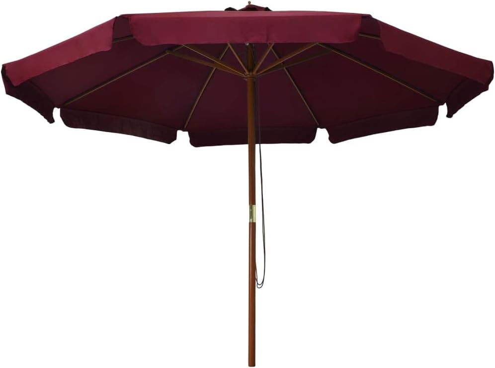 vidaXL Outdoor Parasol 129.9” - Practical and Spacious Burgundy Garden Umbrella with Sturdy Wooden Pole - Anti-fade, Easy-to-Clean Polyester Material - Double Pulley System for Easy Operation