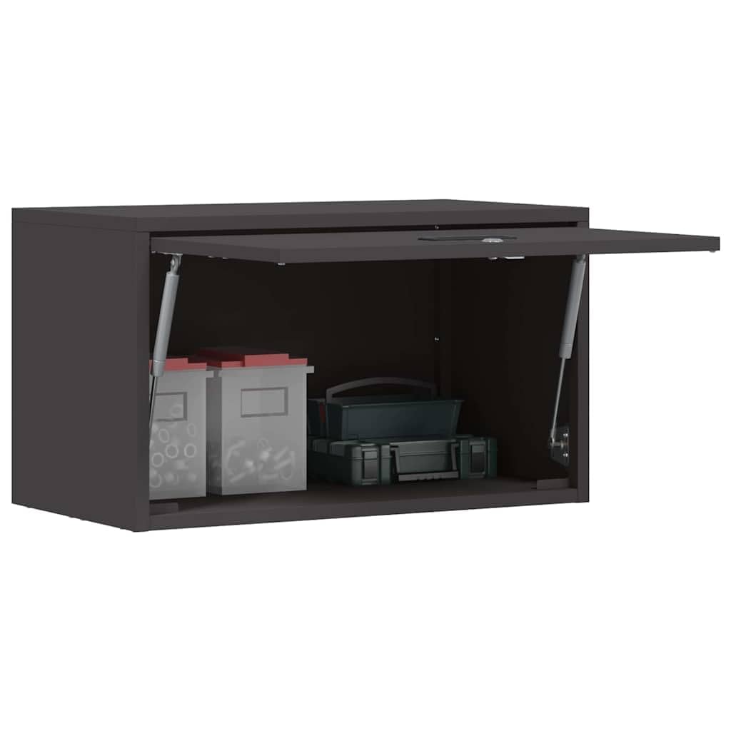 Armadio a muro per garage nero in acciaio verniciato 60 x 33 x 35 cm con porta a filo, chiusura a catenaccio, montaggio a parete salvaspazio ideale per organizzazione e sicurezza