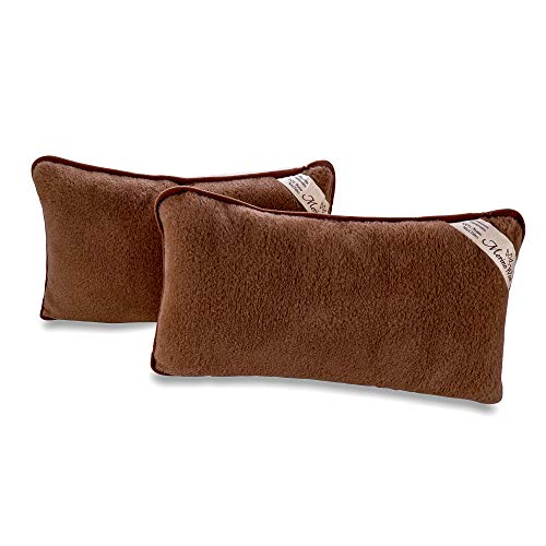 Merino Wool Dos almohadas de cama 100% camell, estándar 45/75 cm, relleno con 100% lana y funda de almohada con cremallera.