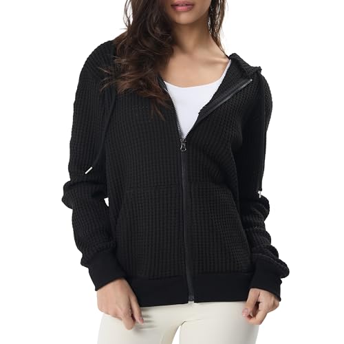 Amazon.com: GIVON Women's Waffle Knit Zip Up Hoodie Sweater