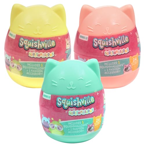 Image of Squishmallows Squishville Series 12 Mini Mystery Plush Blind Capsule (3 Pack) Official Jazwares Collectible Stuffed Animal Toy - Soft Squishy Surprise Plush Figure Gift for Kids, Boys, Girls