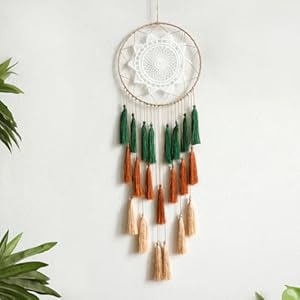 Artilady Macrame Dream Catchers for Bedroom – Tassel Wall Hanging Handmade Dreamcatchers Home Decor with Tassel Feather Ornament Craft Blessing Gift (Green Mix)