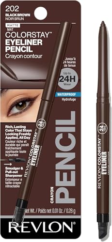 Image of REVLON ColorStay Pencil Waterproof Eyeliner, Smudge-Proof, Eye Makeup with Built-In Sharpener, 202 Black Brown, 0.01 oz (Pack of 12)