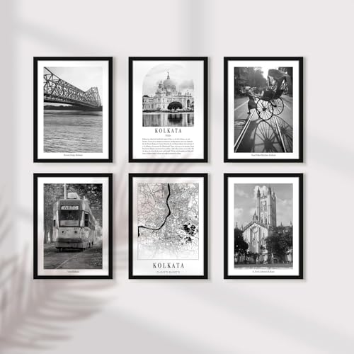 Image of PAINTINGMANTRA A3 Kolkata Wall Art Prints Pack of 6, Framed Painting Heritage Landmark Framed Wall D cor, Architecture, Famous Landmarks, Photos for Living Room, Bedroom,Office Decoration (32x44 cm)