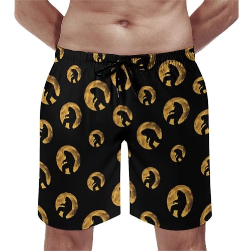 Bigfoot in Moon Mens Swim Trunks Quick Dry Beach Swimming Shorts with Mesh Lining and Pockets