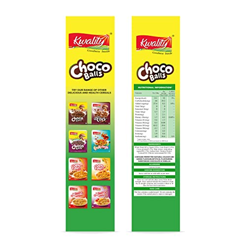 Image of Kwality Choco Balls 375g | No Maida | Made with Whole Wheat | Healthy Food & Breakfast Cereal for Kids | High in Protein & Fiber (Pack of 2)
