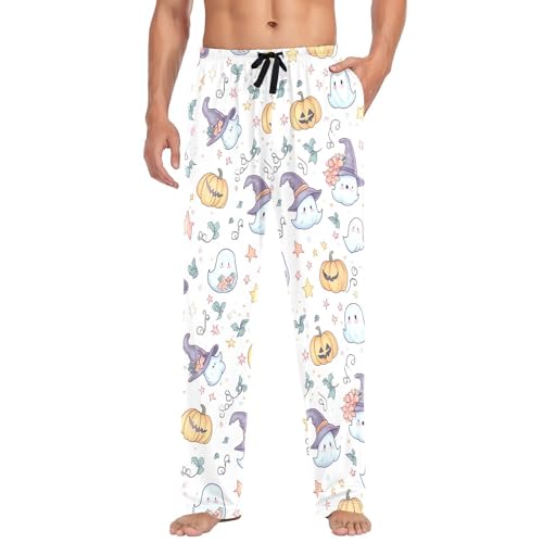 Spirits with Pumpkins Men's Cotton Pajama Pants with Pockets and Drawstring Comfortable and Stylish,S