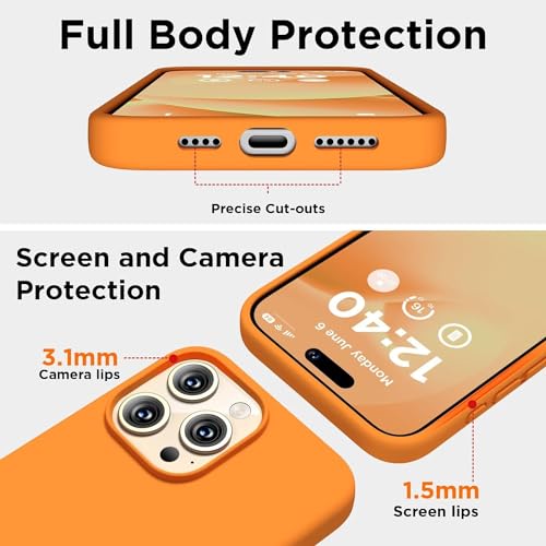 Image of Back Cover for iPhone 13 Pro Case,[Military Shockproof Protection] Liquid Silicone Case with [Soft Anti-Scratch Microfiber Lining for iPhone 13 Pro (Orange)