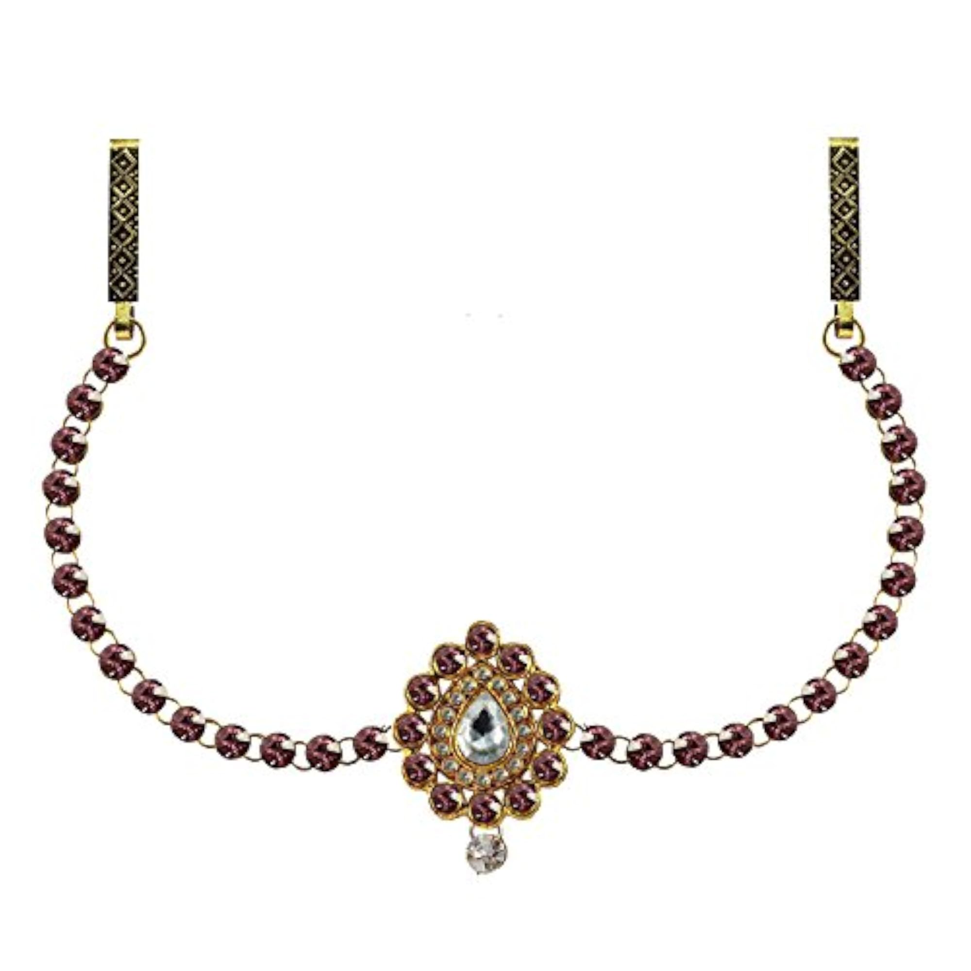 Women's Solid Brass Jamani Stone Studded Waist Belt, Multicolor