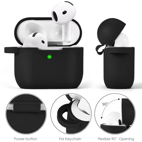 Image of VISOOM Airpods 4 Cases 2024 Cover Women Anti-Drop Silicone iPods 4 Earbuds Wireless Accessorie Charging Cases Girl Bling Keychain for Airpod iPods 4th Generation