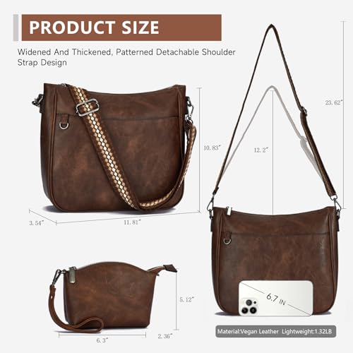 Image of 2PCS /Set Crossbody Bags for Women,Vegan Leather Hobo Purse Wallet For Women Set,Shoulder Bags With 2 Adjustable Strap
