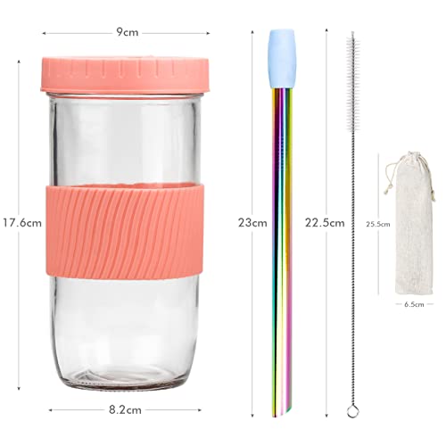 Bubble Tea Tazza, Tazza con cannucce, Set di 2 Mason Jars 730ml, Tazza Bubble Riutilizzabile, per frullati, Riutilizzabile, per Bevande, per caffè, frappè, succhi, frullati, Birra - immagine 6