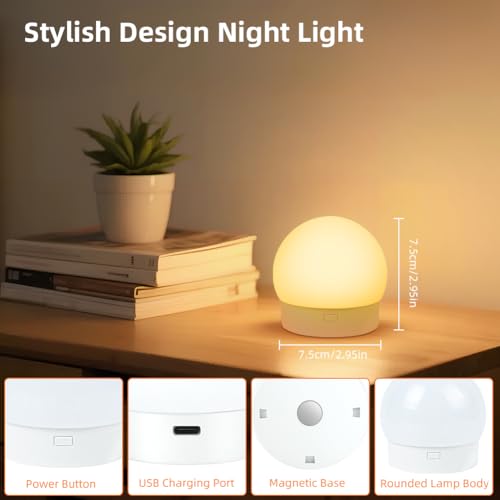Alaoo LED Nachtlicht mit Fernbedienung, 12 Farben Dimmbar Aufladbar Magnetische Nachtlampe und Timing Funktion, Wandleuchten Helligkeit Dimmbare für Schlafzimmer, Küchen, Badezimmer, Kinderzimmer