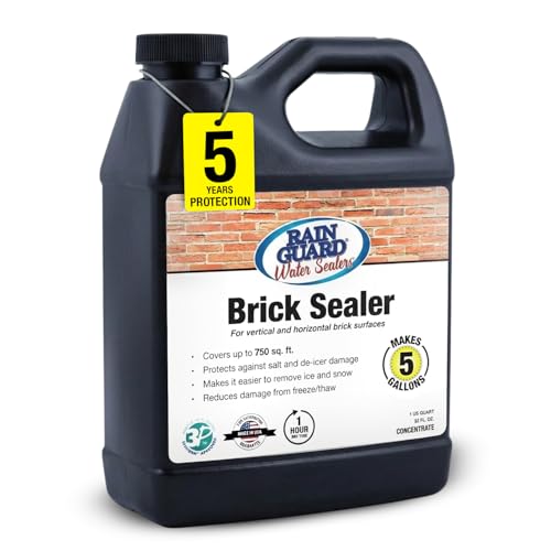 Rainguard Water Sealers Brick Sealer Penetrating Protection Against Rain and Moisture Damage for All Brick and Mortar Surfaces Silane/Siloxane Waterproofer Natural Finish Makes 5 Gallons