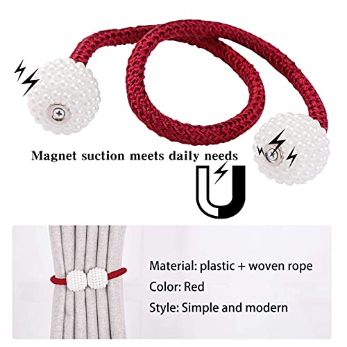 Image of Home Cloud Magnetic Curtain Tiebacks Convenient Drape Tie Backs - Pearl Decorative Rope Holdback Holder for Window Drapries Color Multi (1pair 2 pcs) (Maroon)