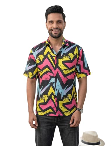 Image of BROWN CULTURE Men's Half Sleeve Relaxed Fit Casual Shirt | Cotton Blend Oversized Shirts for Men | Loose Fit Printed Shirt | Oversized Printed Shirts for Men | Fashion Casual Wear