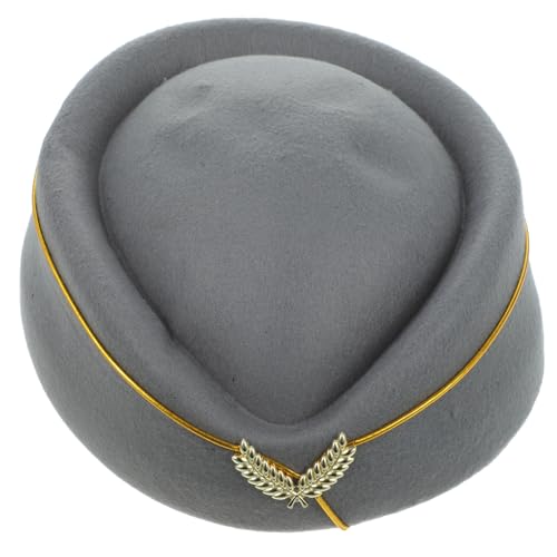 ROMISBABA Elegant Air Hostess Beret Hat for Women Classic Grey Stewardess Cap for Costume Parties Fashion Shows and Cosplay Events Creative Design Fit Great present